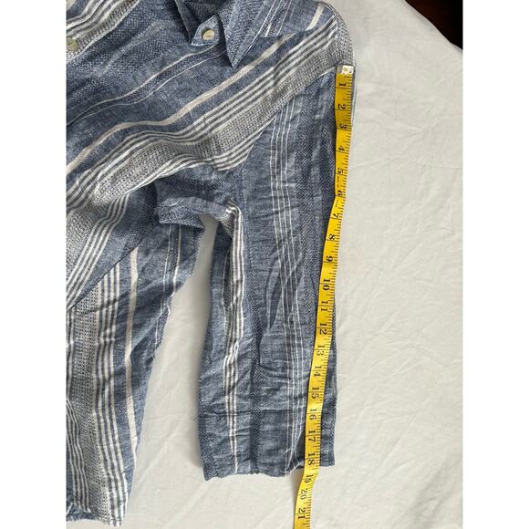 Soft Surroundings Linen Blend Striped Collared Blouse Womens Size XL Blue White - Picture 8 of 8